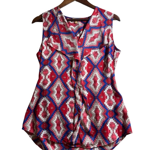 Takara Red and Blue Geometric Sleeveless Blouse Tank top size medium - Picture 2 of 6